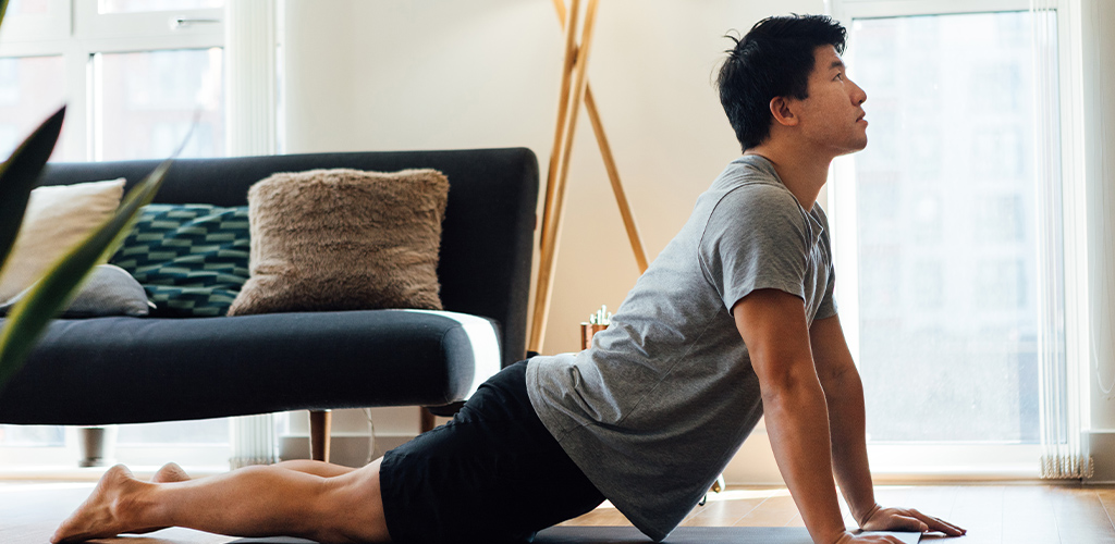 A man stretching.