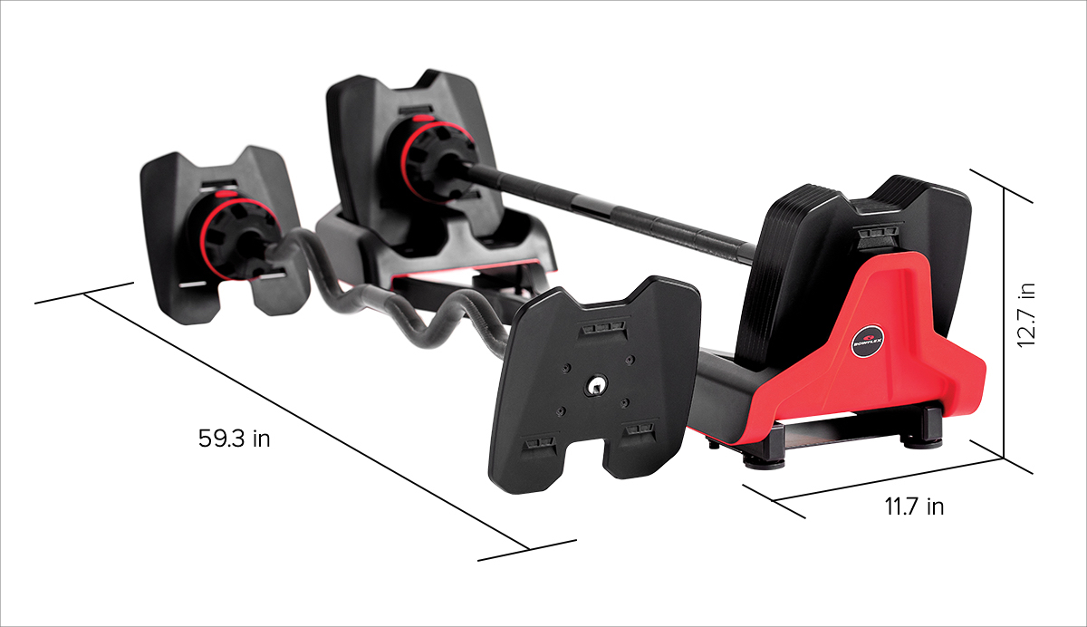 Dimensions of SelectTech 2080 Barbell with Curl Bar - 59.3 in x 11.7 in x 12.7 in