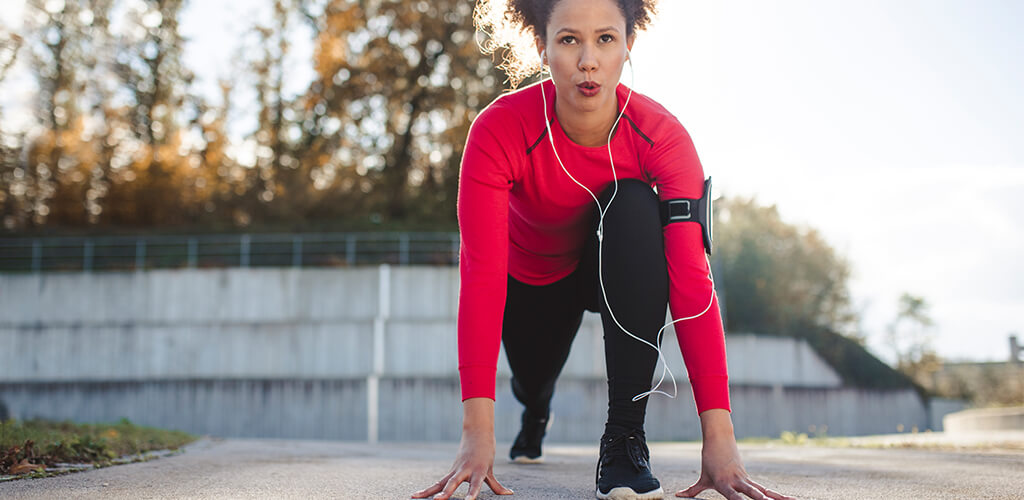 A woman stretching.