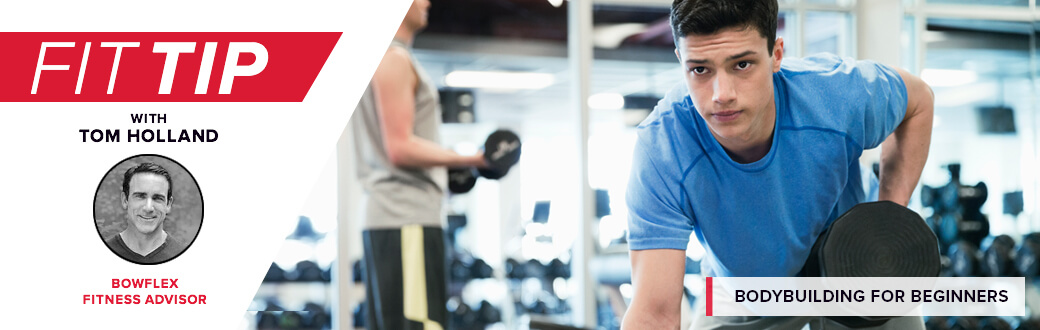 A young man performing a one-arm dumbbell row during a bodybuilding workout. Bodybuilding for Beginners: A Guide to Strength Training