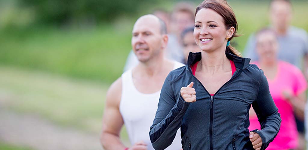 A woman running outside.