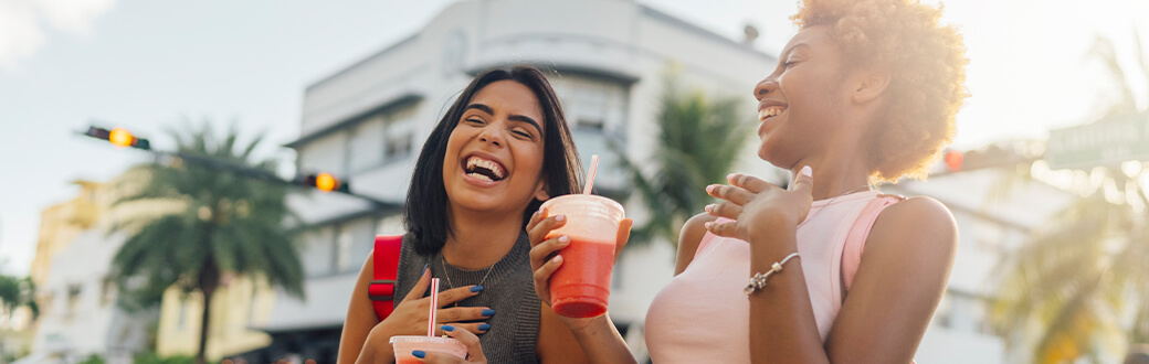 Two woman laughing