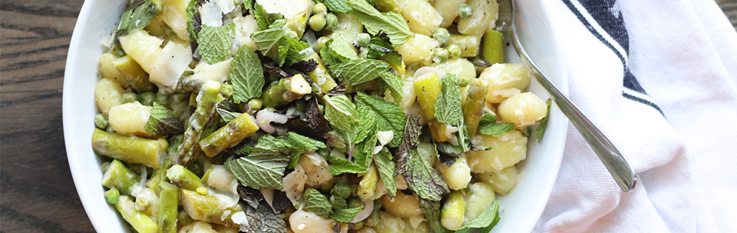 Plate of Gnocchi with Peas, Asparagus, and Mint