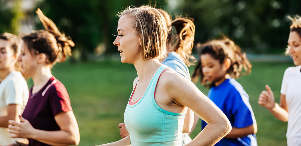 A group of people running.