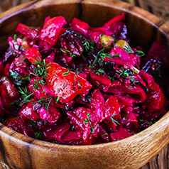 potato and beet salad close up