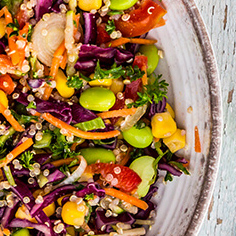 close up image of asian chicken edamame slaw