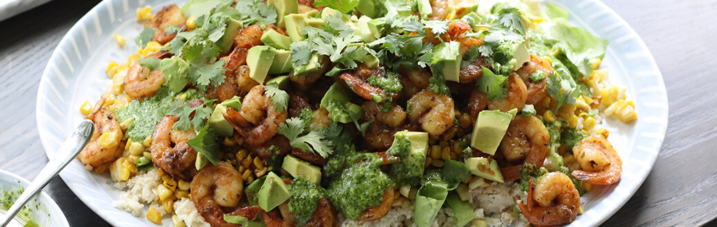 Avocado and Shrimp Cauliflower Rice Bowl