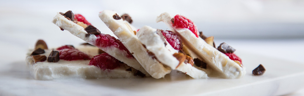 Pieces of frozen yogurt bark.