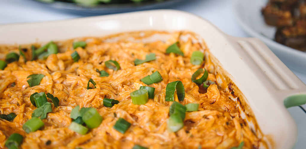 a dish of buffalo chicken dip.