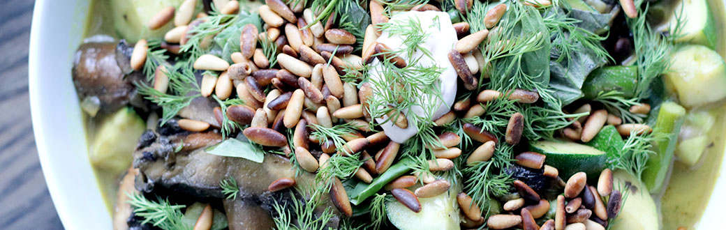 Sautéed Spicy Cucumbers, Mushrooms, and Zucchini on a serving dish.