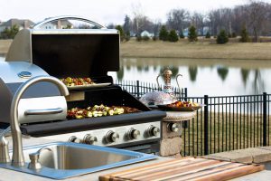 Grilling food on a BBQ.