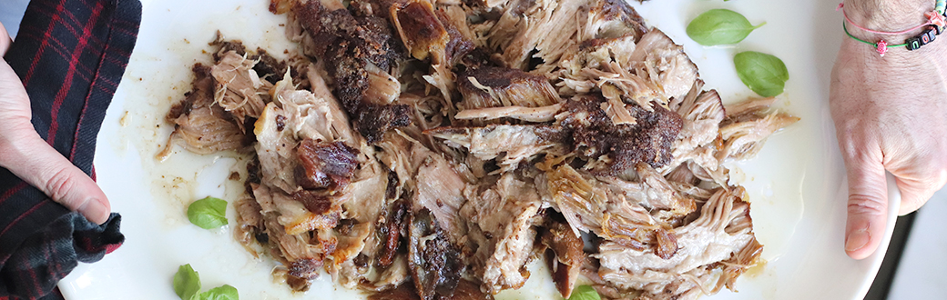 Shredded pulled pork on a plate