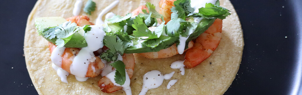 A prepared shrimp taco