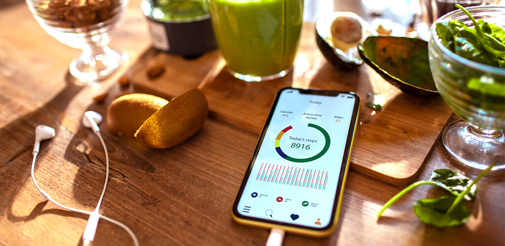 A phone with tracked daily steps.